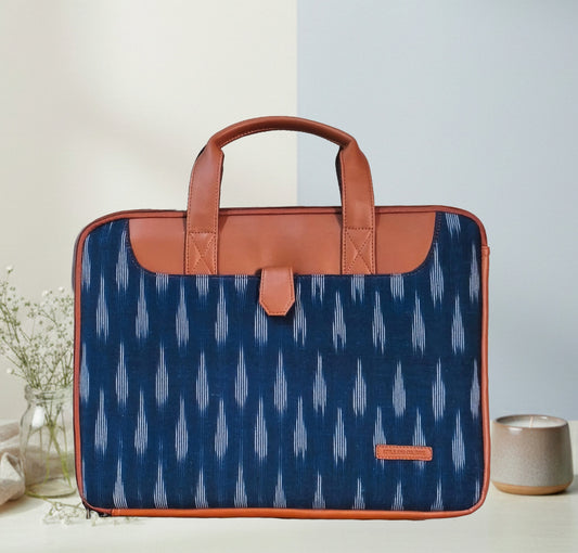 Handcrafted Ikkat Laptop Sleeve with Vegan Leather Handle L Zipper Laptop Sleeve 15.6 inch